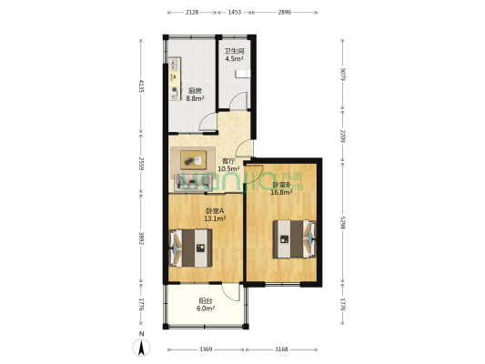 王舍人庄405号 2室1厅1卫 72平方