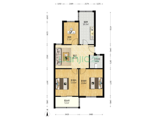 儒商公寓 3室1厅1卫 87平方