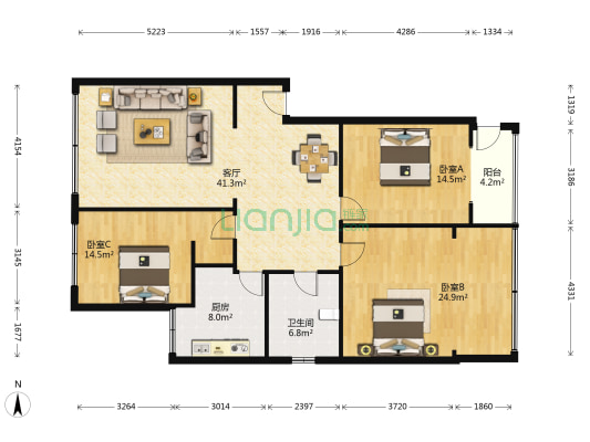 国税局家属院(建华路) 3室1厅1卫 130平方