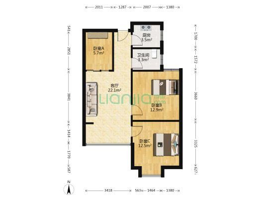汉口湖畔三期 3室1厅1卫 81平方