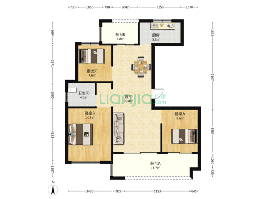 颍河东郡 3室1厅1卫 113平方