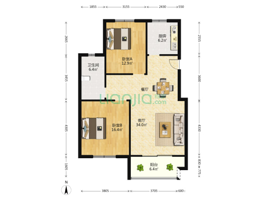 锦云新村 2室1厅1卫 105平方