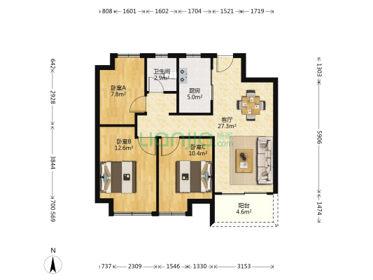 新力城一期 3室1厅1卫 90平方