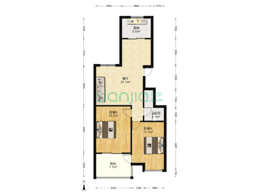 太子苑 2室1厅1卫 97平方