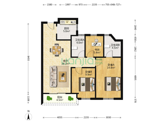 溪悦水岸 3室1厅2卫 99平方