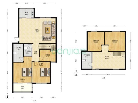 丰源小区 2室2厅3卫 178平方