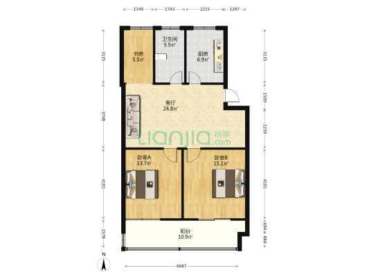 运河人家•会龙坊 3室1厅1卫 85平方