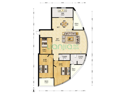 诚丰世纪园 3室1厅2卫 145平方