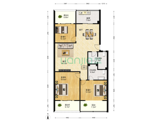 书香园 3室1厅2卫 137平方