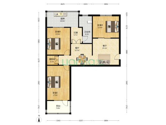 电大街66-51号院 3室2厅1卫 107平方