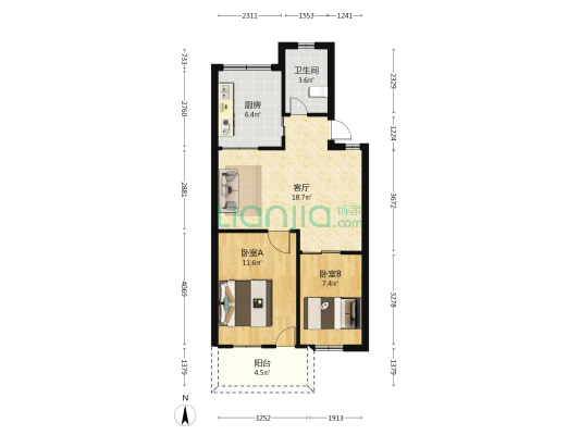 农业厅宿舍 2室1厅1卫 68平方