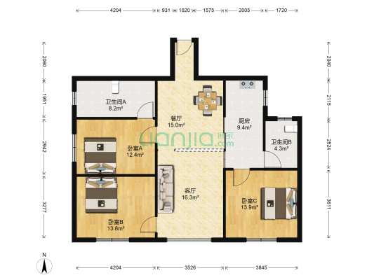 宏声巷社区 3室2厅2卫 110平方