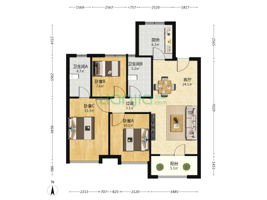 和达璟园 3室1厅2卫 111平方