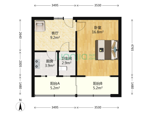 康达社区 1室1厅1卫 45平方
