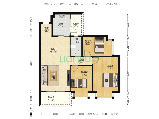 旭日锦洲花园 3室1厅1卫 100平方