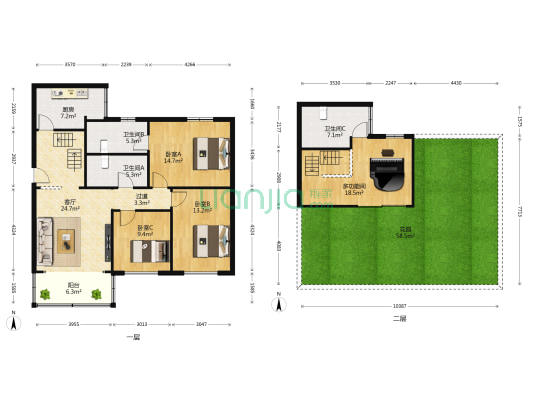 交大庭院 4室1厅3卫 128平方