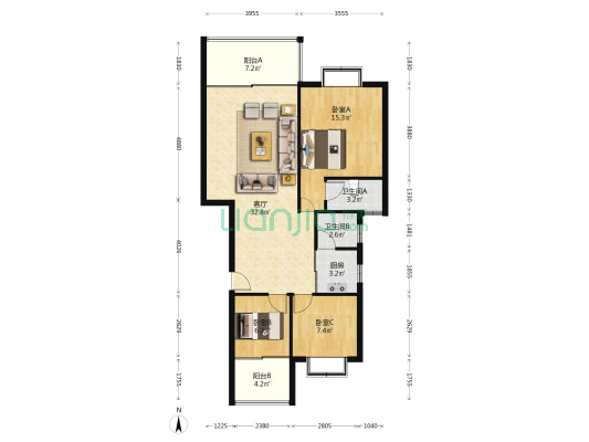 富盈雅居 3室1厅2卫 102平方