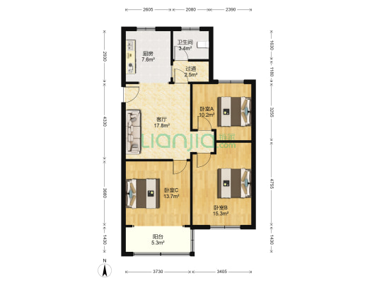 落霞苑第一社区 3室1厅1卫 95平方