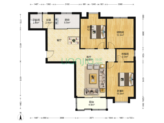 亿嘉好望角 2室1厅1卫 132平方