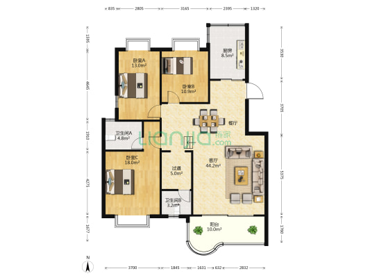 银水湾 3室1厅2卫 136平方
