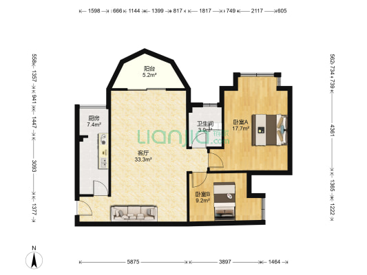 现代生态水城 2室1厅1卫 93平方