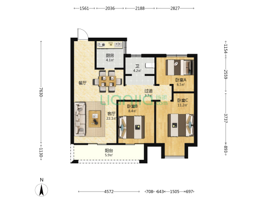 中核城·城市之光 3室1厅1卫 95平方
