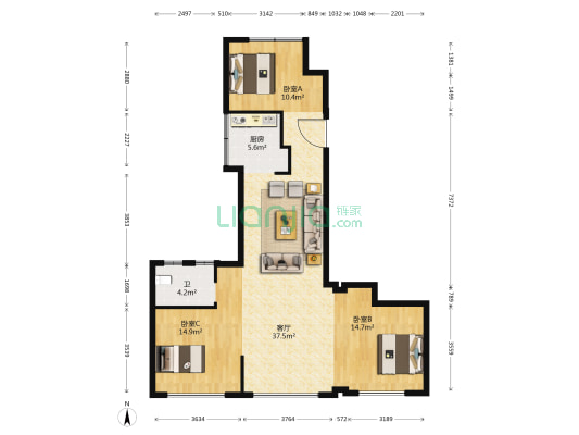 佳兆业东宸壹品 3室1厅1卫 116平方