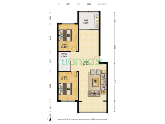 长江花园(二道区) 2室1厅1卫 106平方