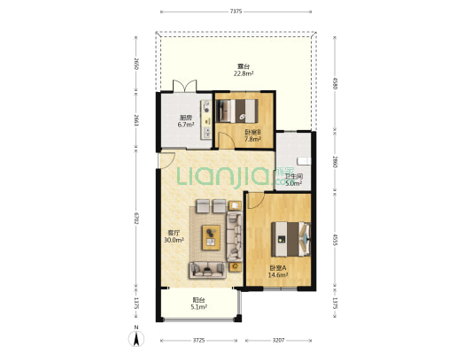 世纪英伦 2室1厅1卫 89平方