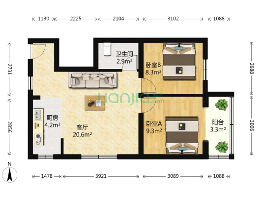 南三环中路71号院 2室1厅1卫 67平方