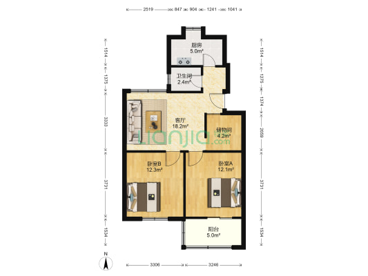 中南家园 2室1厅1卫 73平方