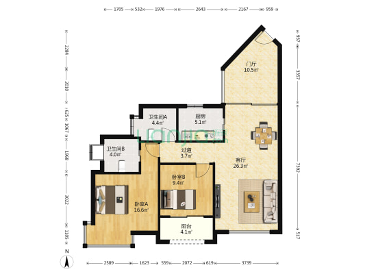 精装修正规两房，小区住家安静，交通方便，配套齐-户型图