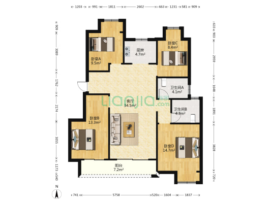 漫栖园 4室1厅2卫 120平方