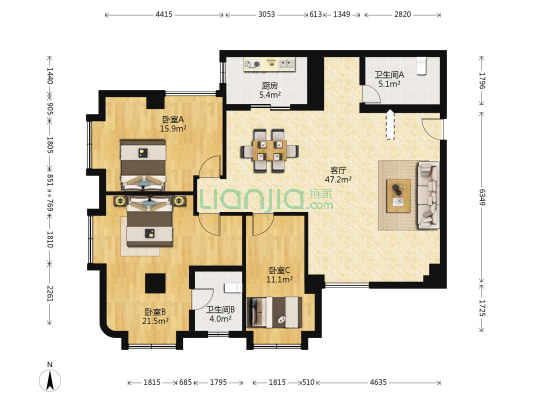 丽景苑 3室1厅2卫 139平方