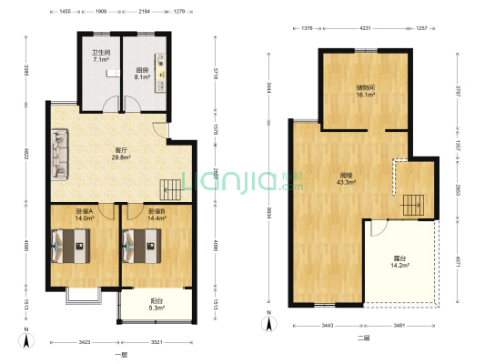 徽州人家 2室1厅1卫 129平方
