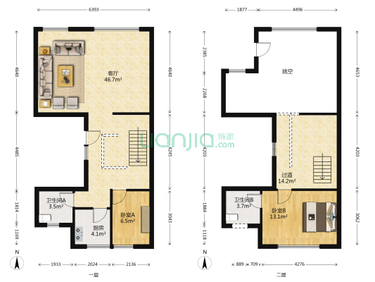博琅庄园 2室1厅2卫 99平方