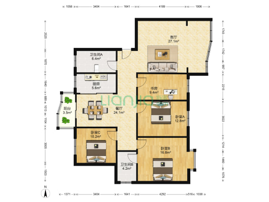 天平公寓 4室2厅2卫 146平方