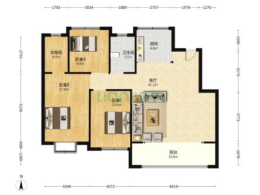 虹亚明湖之星 3室1厅1卫 192平方