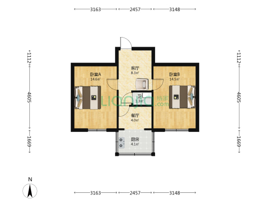 交西胡同 2室2厅1卫 53平方
