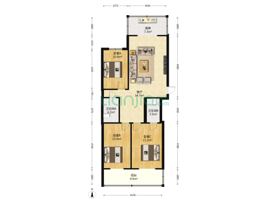 义井商贸小区 3室1厅2卫 116平方