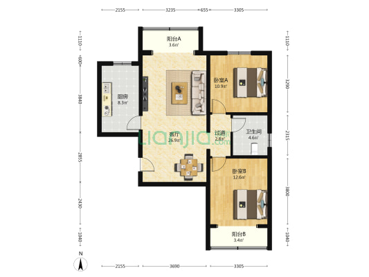 羊坊花园 2室1厅1卫 99平方