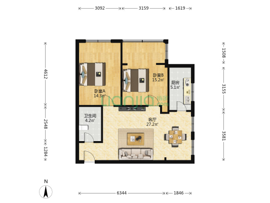 荣成雅园 2室1厅1卫 87平方