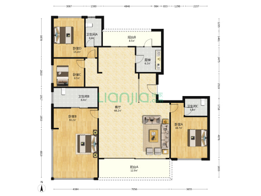 万科瑧湾汇 4室1厅3卫 224平方