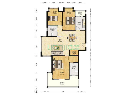 星雅嘉园逸景苑 3室1厅2卫 133平方