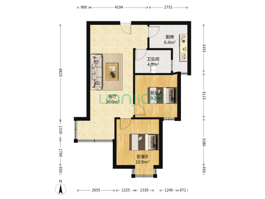 全阳两居  电梯房小区少有的集体供暖 已装修拎包入住-户型图