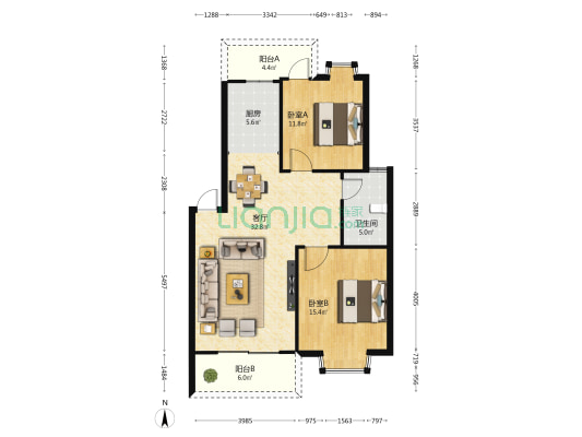 景福花园 2室1厅1卫 89平方