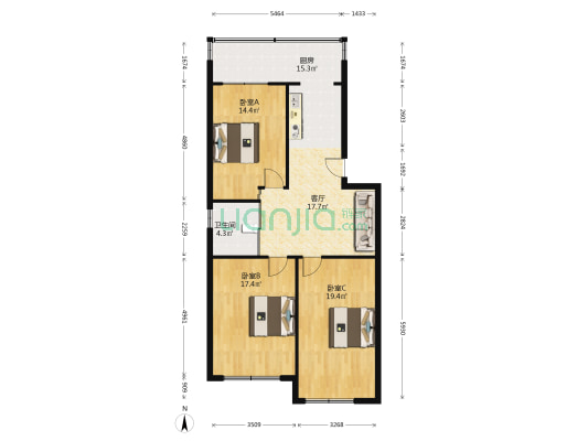 义和胡同 3室1厅1卫 105平方