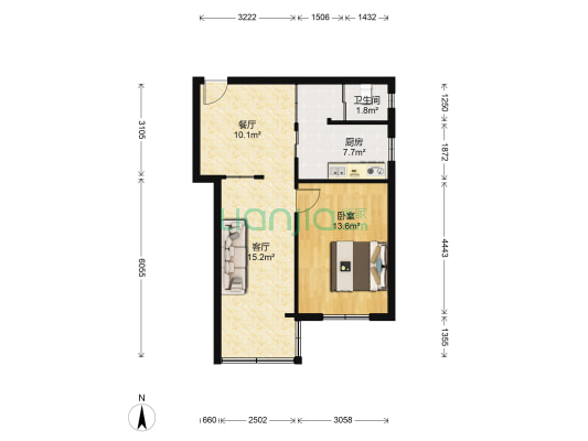 集贤南路118号 1室2厅1卫 61平方