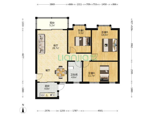 康城苑 3室1厅1卫 93平方