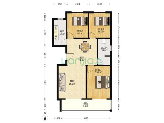 尚德佳苑 3室2厅1卫 108平方